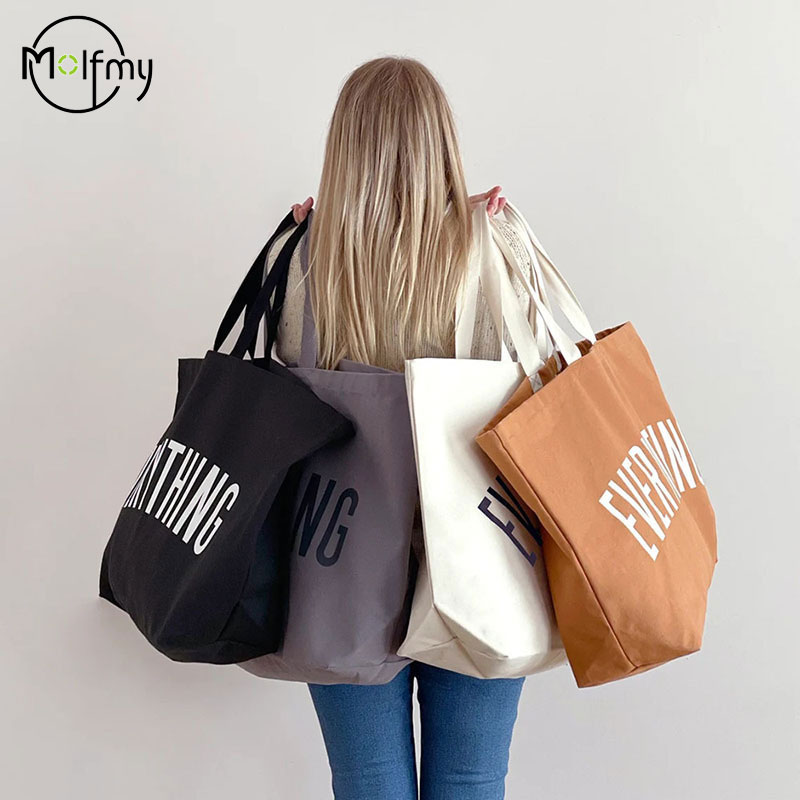 Women Bags Low Price - 대용량 캔버스 토트 백 추가 편지