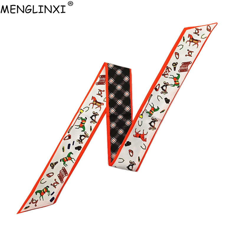 Women Bags Brands - 여성용 말 격자 무늬 스키니 스카프,