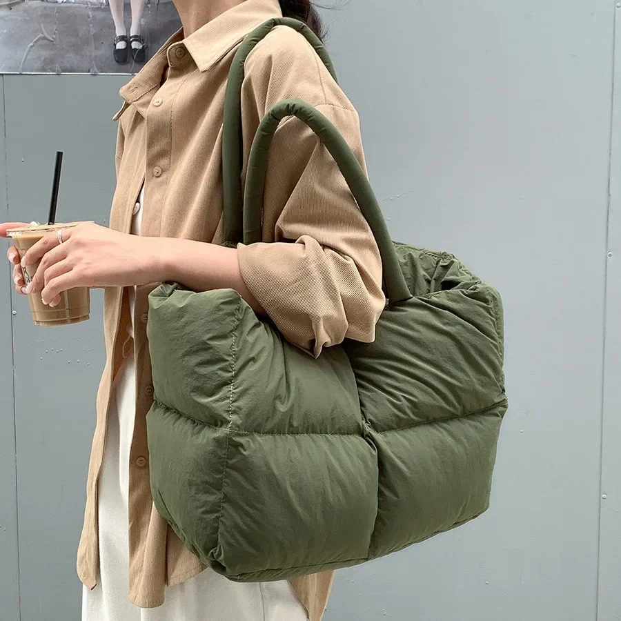 Women Bags Low Price - 코튼 패딩 토트 대형 퀼트 여성