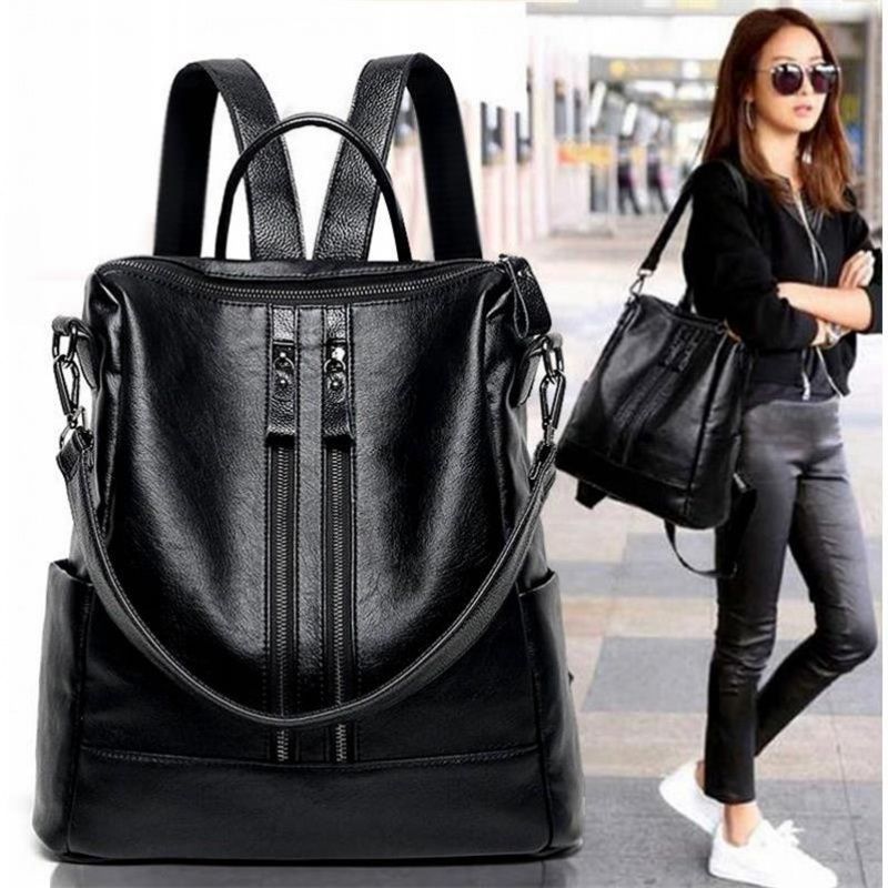 Women Bags Office - 여성 부드러운 가죽 배낭 학교 블랙