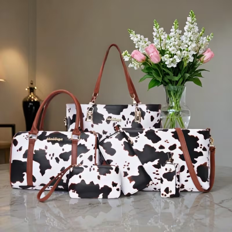 Women'S Bags Handbags - 6종 PU 패션 카우 패턴 토트백