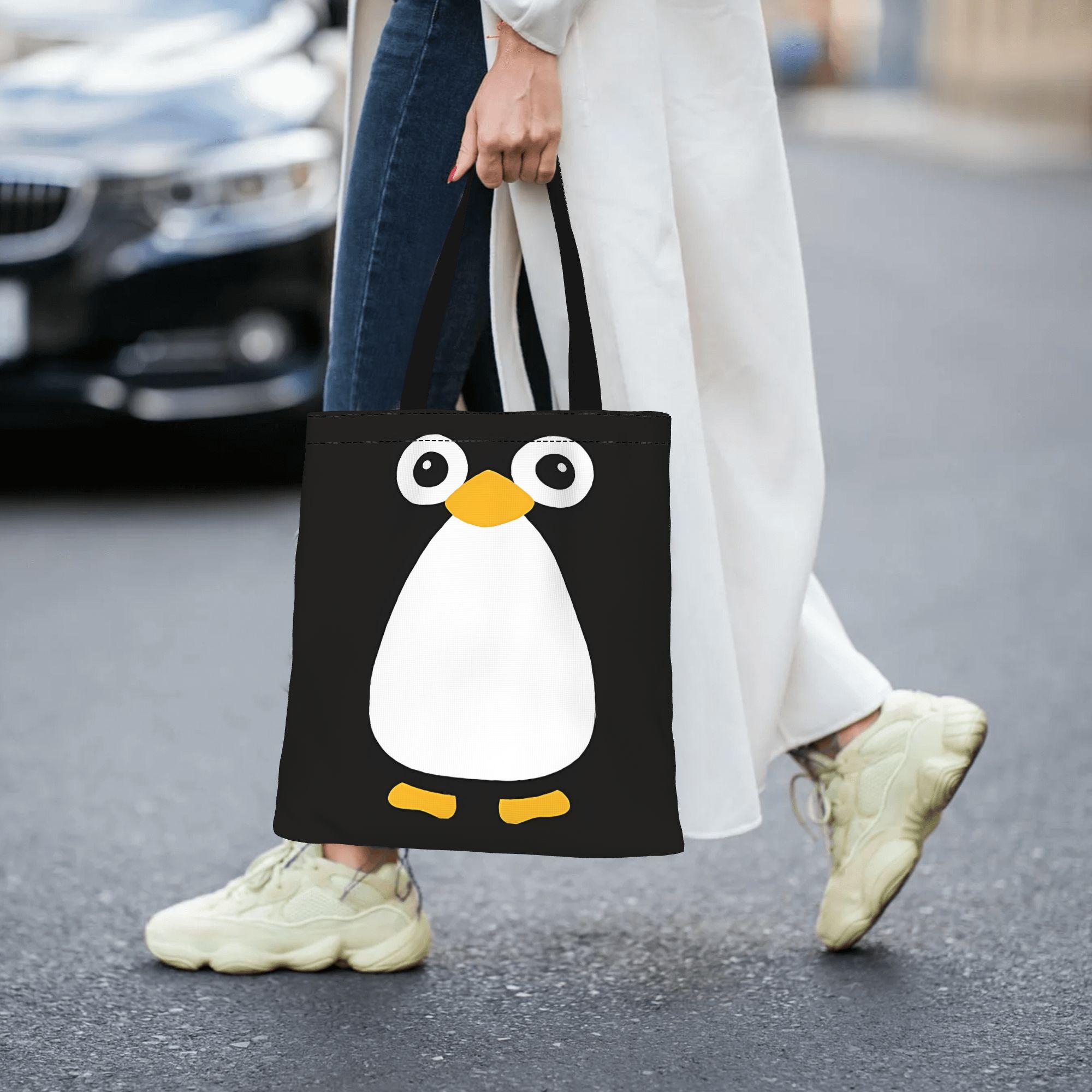 카와이 벡터 펭귄 동물 얼굴 캔버스 여성용 토트백 쇼핑 - Women Bags Vector 리뷰 및 가격