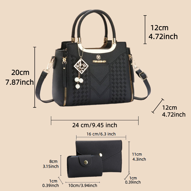 리치 그레인 PU 가죽으로 제작된 3종 핸드백 세트.  - Women'S Bags Handbags 리뷰 및 가격