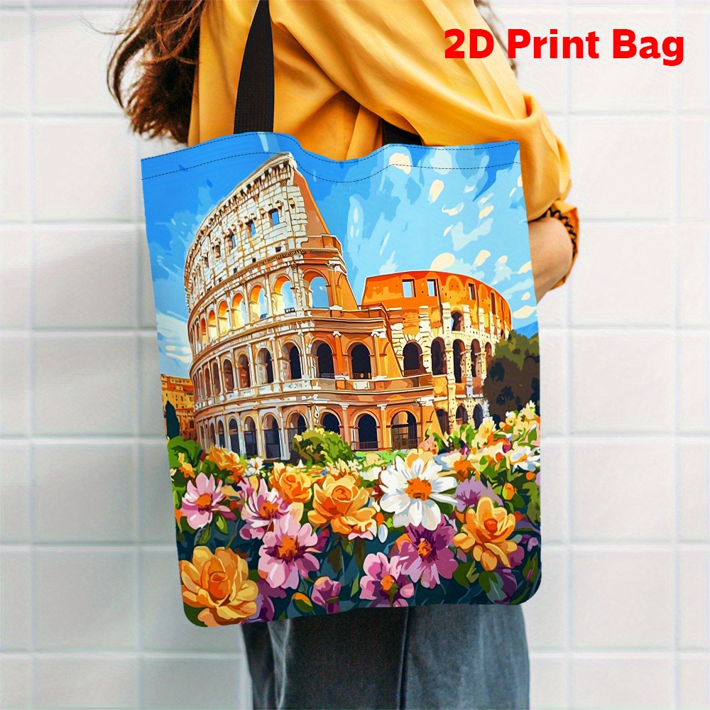 1pc 프린트 토트백, 꽃으로 둘러싸인 로마의 콜로세움 - Women Bags Rome 리뷰 및 가격