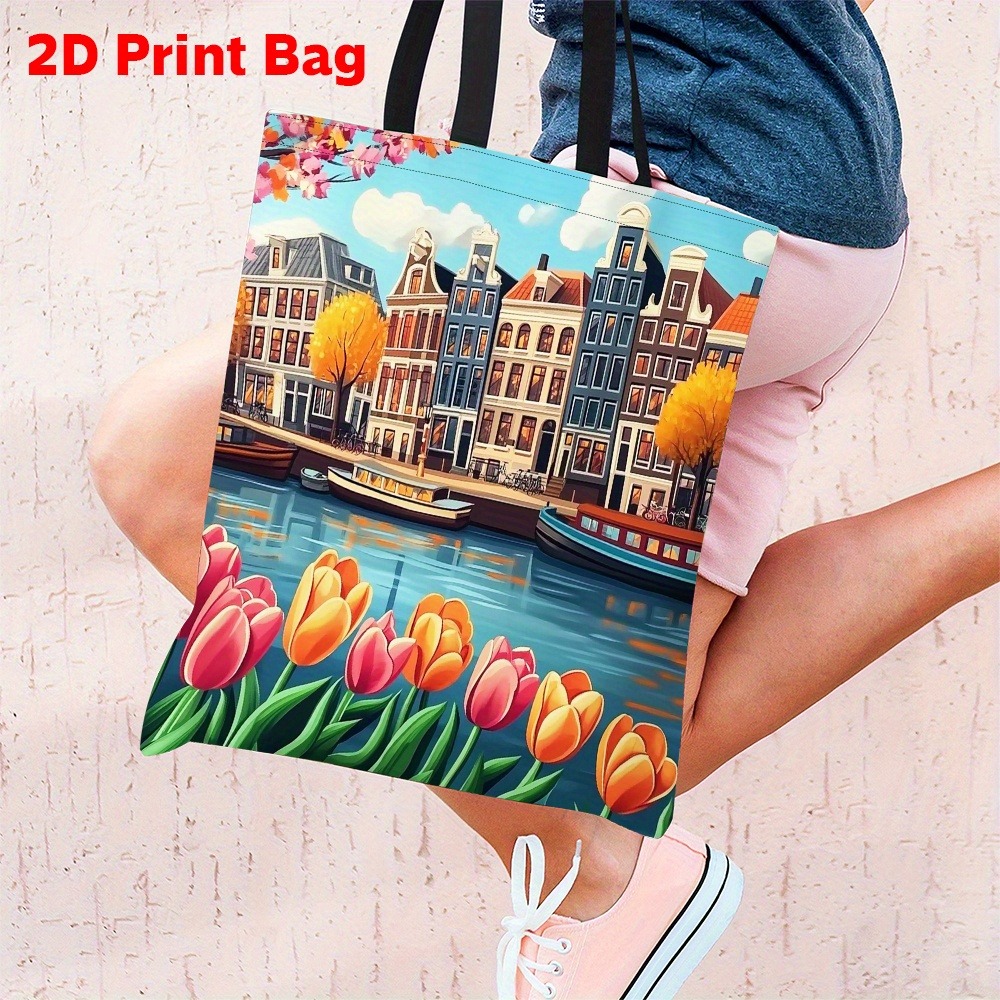 1pc 프린트 토트백, 꽃으로 둘러싸인 로마의 콜로세움 - Women Bags Rome 리뷰 및 가격
