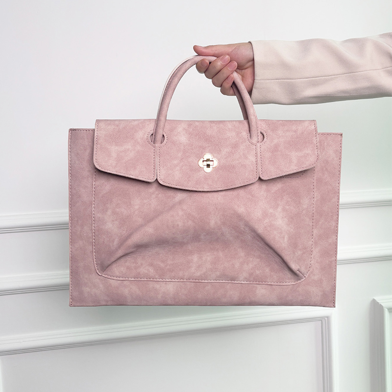 우아한 핑크색 PU 가죽 노트북 토트백, 꽃무늬 턴락  - Women Bags For Office Use 리뷰 및 가격