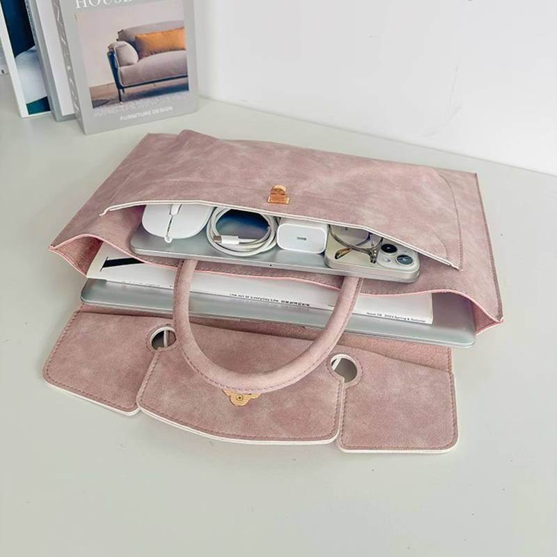 우아한 핑크색 PU 가죽 노트북 토트백, 꽃무늬 턴락  - Women Bags For Office Use 리뷰 및 가격