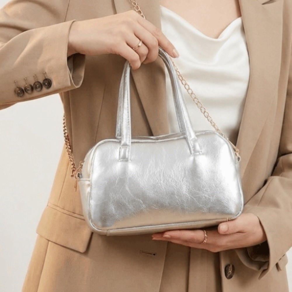 메탈릭 인조 가죽 보스턴백 더블 탑 핸들 미니 사이즈  - Women Bags For Office Use 리뷰 및 가격
