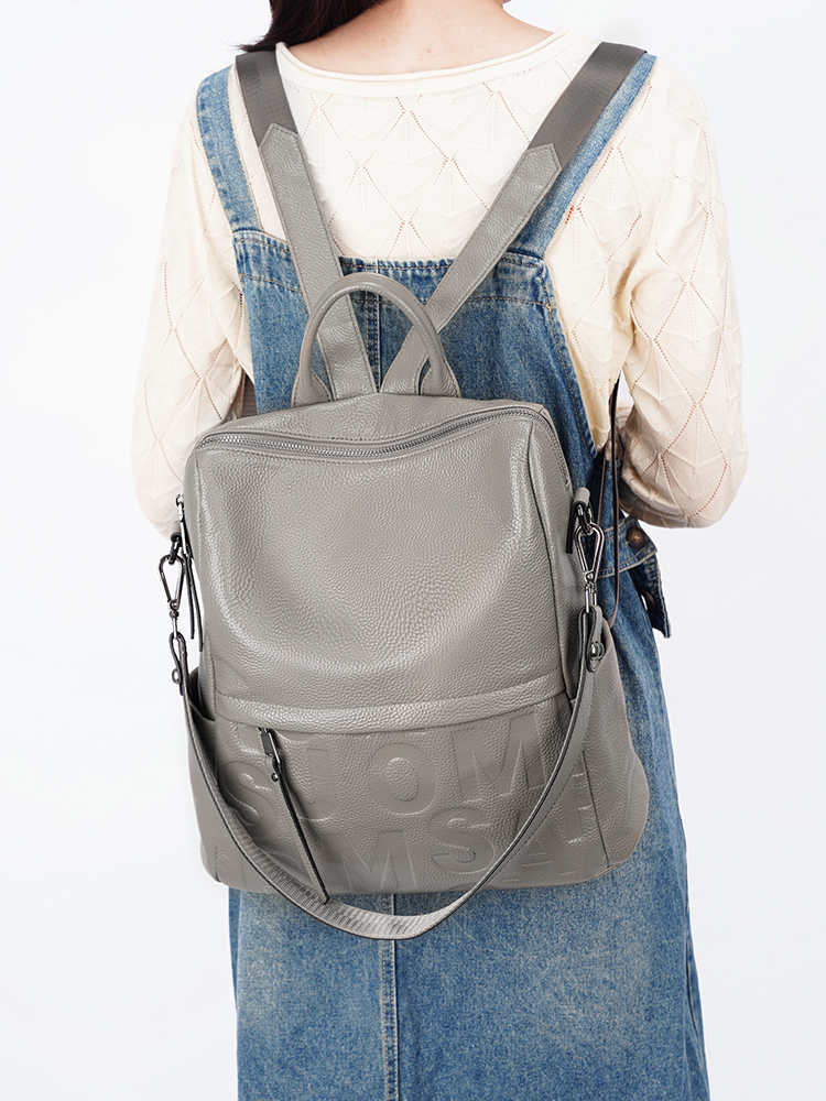 젠시 프리미엄 천연 가죽 레터 백팩 멀티 포켓 데이팩  - Women Bags Grey 리뷰 및 가격