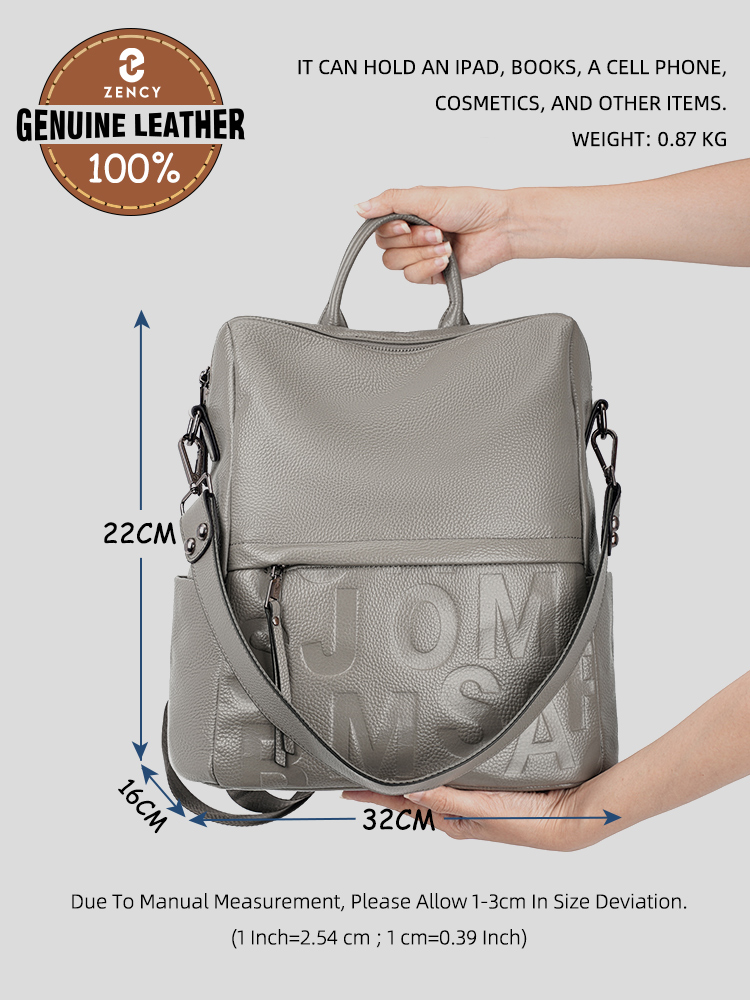 젠시 프리미엄 천연 가죽 레터 백팩 멀티 포켓 데이팩  - Women Bags Grey 리뷰 및 가격