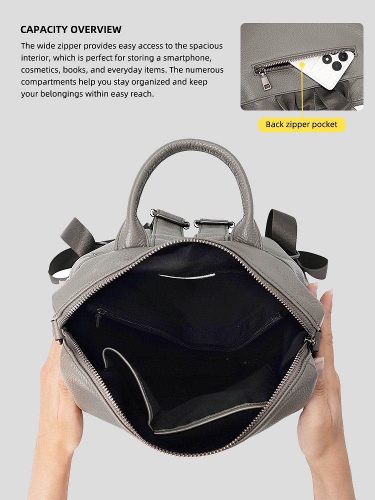 젠시 프리미엄 천연 가죽 레터 백팩 멀티 포켓 데이팩  - Women Bags Grey 리뷰 및 가격