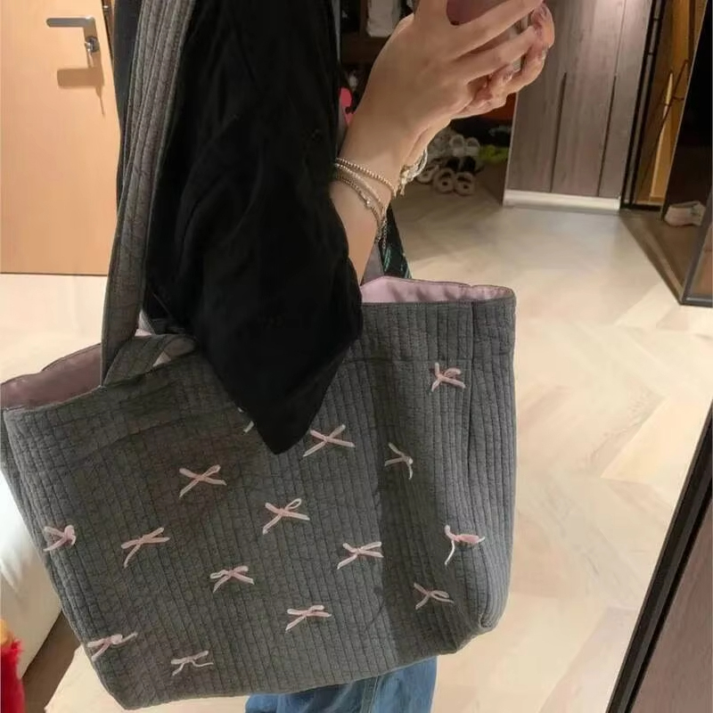 대용량 그레이 토트 여성 핸드백 리본 시크 캔버스 핸드 - Women Bags Grey 리뷰 및 가격