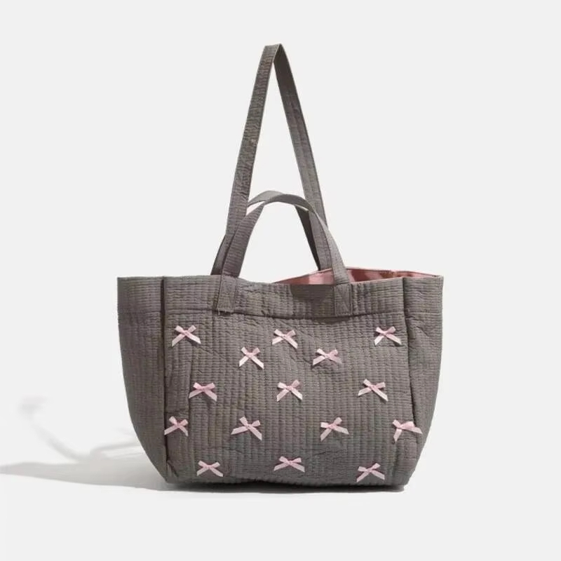 대용량 그레이 토트 여성 핸드백 리본 시크 캔버스 핸드 - Women Bags Grey 리뷰 및 가격