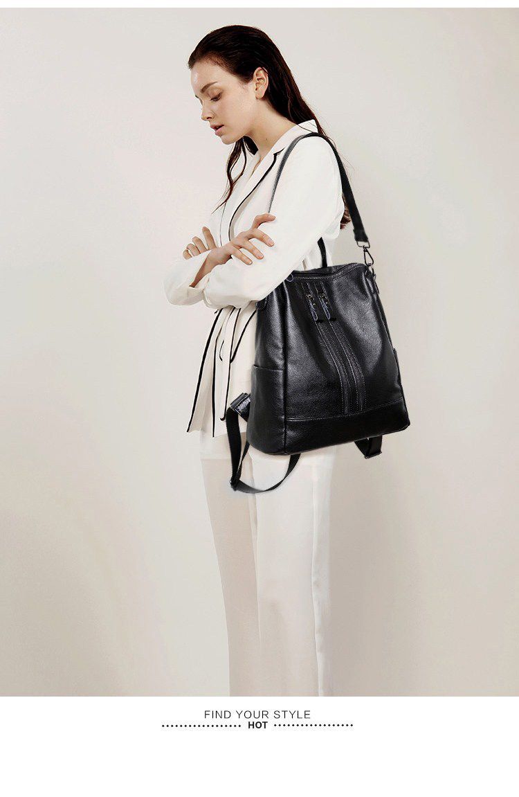 여성 부드러운 가죽 배낭 학교 블랙 캐주얼 다기능 대학 - Women Bags Office 리뷰 및 가격
