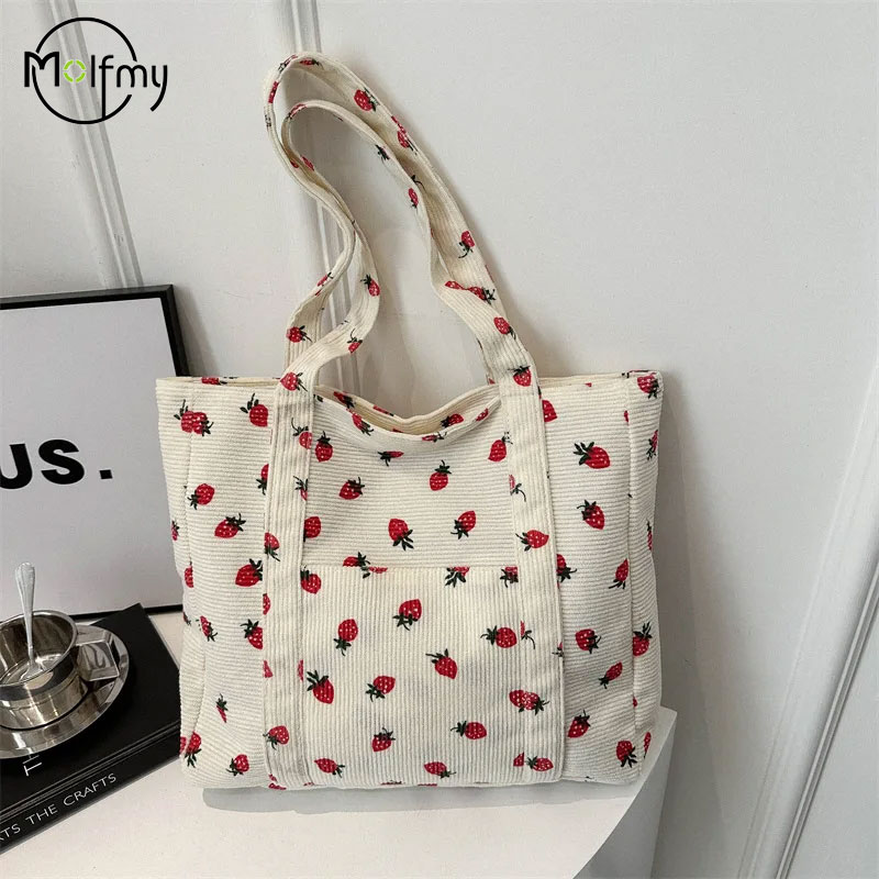 코듀로이 핸드백 딸기 비치 백 세련된 다용도 숄더백 대 - Women Bags Low Price 리뷰 및 가격
