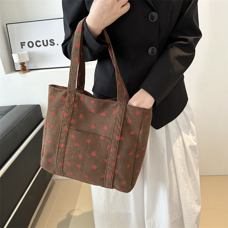코듀로이 핸드백 딸기 비치 백 세련된 다용도 숄더백 대 - Women Bags Low Price 리뷰 및 가격