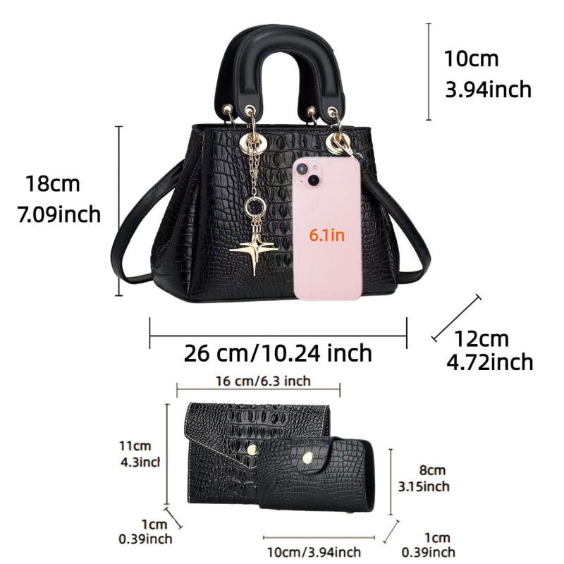3피스 여성용 가방 세트, 컴팩트하고 가벼운 악어 무늬 - Women'S Bags Handbags 리뷰 및 가격