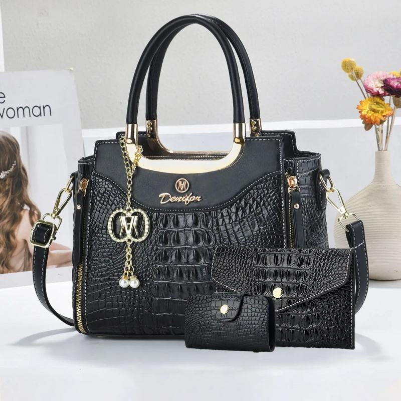 여성용 크로커다일 텍스처 핸드백 세트, 3종 컬러 블록 - Women'S Bags Handbags 리뷰 및 가격