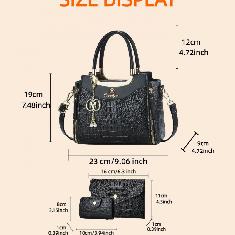 여성용 크로커다일 텍스처 핸드백 세트, 3종 컬러 블록 - Women'S Bags Handbags 리뷰 및 가격