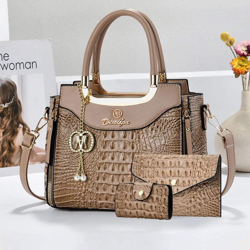 여성용 크로커다일 텍스처 핸드백 세트, 3종 컬러 블록 - Women'S Bags Handbags 리뷰 및 가격