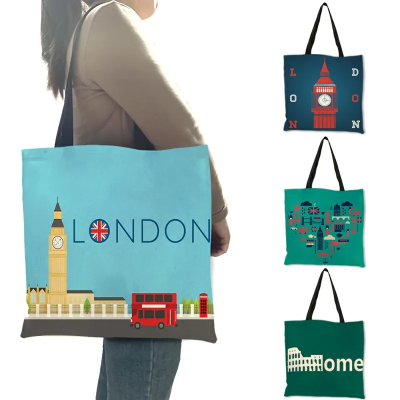 고품질 린넨 숄더백 런던 빅벤 타워 로마 프린트 토트백 - Women Bags Rome 리뷰 및 가격