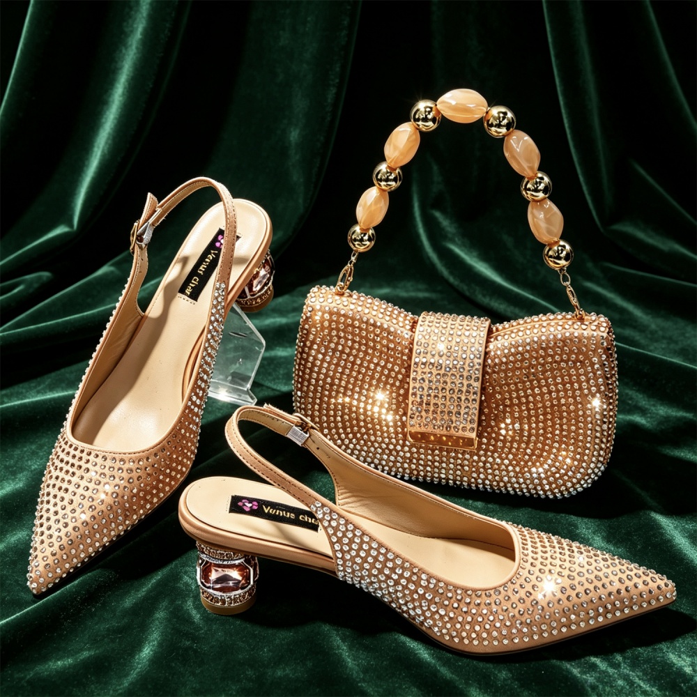 파티, 웨딩용 샴페인 컬러 포인티드 토 여성용 샌들과  - Women Bags For Wedding 리뷰 및 가격